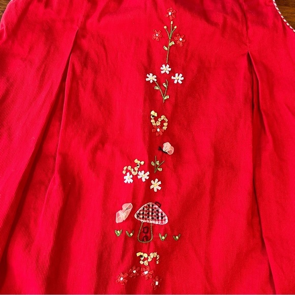Strasburg red corduroy dress floral mushroom lady bug dress size 4 - Picture 2 of 6